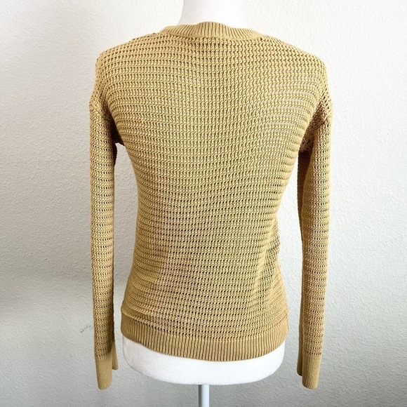 Hem & Thread Mustard Yellow Open Knit Cotton Long Sleeve Sweater Women's Small - Picture 4 of 8